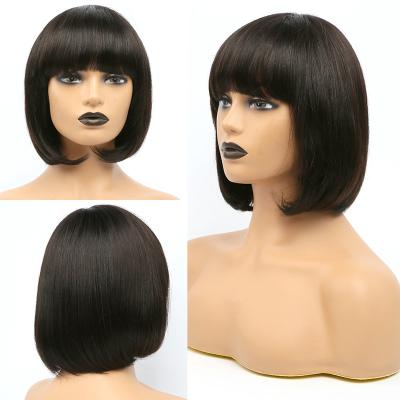 China Addictive Silky Straight Human Hair Bob With Bangs Human Hair Full Wigs Machine Made Brazilian Wigs Hair Wave Machine Wig For Color Women Pixie Cut for sale