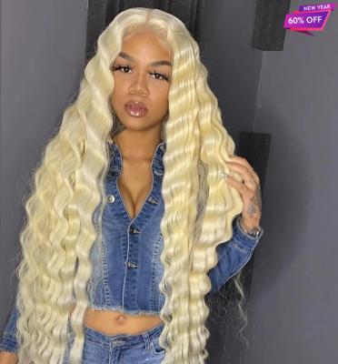 China Wholesale Deep Wave Addictive Seller For Good Quality Colored Women In Afro Blonde 100% Human Hair Lace Front Wig #613 13*4 Curly for sale