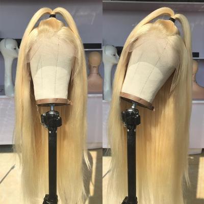 China Cheap ADDITIVE Straight Human Hair Wigs 150% Density Brazilian 613 Lace Band Wigs Pre Plucked Blonde 13x4 Lace Band Wigs For Women for sale