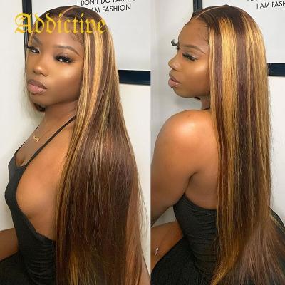 China ADDICTIVE Straight 13x4 Lace Front Human Hair Wigs Front Human Hair Wig Pre Plucked Brazilian For Women 28 30 Inch Colored Ombre for sale