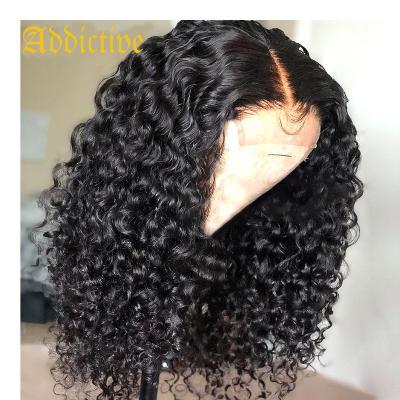 China Addictive Indian Peruvian Deep Wave Curly Lace Front Wigs Curly Lace Frontal Hair Wigs 5x5 Deep Closure Wig With Natural Short Hairline for sale