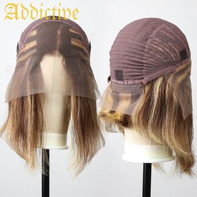 China HD Straight Addictive Lace Frontal Wig Colored Human Hair Highlight 4/27# Bob Wig Had Frontal Brazilian Short Hair 8-16 Inch Straight Lace Front Wig for sale