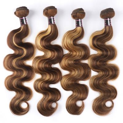 China Luster Addictive Healthy Natural 4/27 inch Highlight Body Wave Hair Brown 8 to 28 Mink Cuticle Aligned Virgin Human Hair Brazilian Bundles for sale