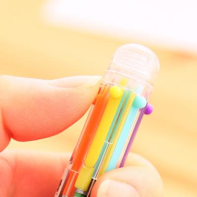 China office & School pen; Promotion 6 In 1 Barrel 6 Pen Transparent Colors Multicolor Pen Multi Color Ink Ballpoint Pens for sale