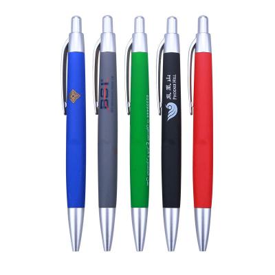 China Promotional Plastic Pen Soft Rubber Paint Finish Pen Retractable Ballpoint Pen Customized Logo Hotel Ball Pen For for sale