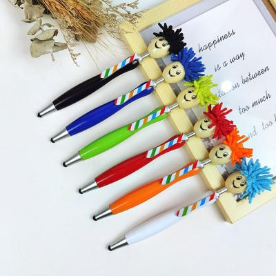 China Promotional Pen Mop Topper Screen Cleaning Pen 2 in 1 Stylus Pen Doll Head Pen for School and Office Promotion for sale