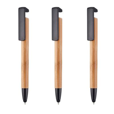 China Promotional Contact Pen For Promotion Multifunctional Stylus Pen Phone Holder Pen With Tip Bamboo Tube Wood Color for sale