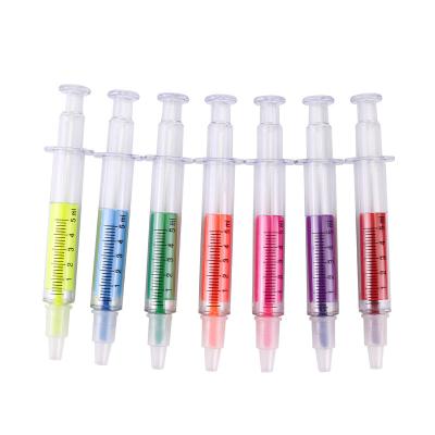 China Promotional Markers & Custom Fluorescent Highlighter Bars Syringe Shape Highlighter Pen Marker Pen Logo Highlighter Bar With Pen For School And Promotion for sale