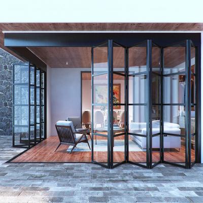 China Waterproof Exterior Black Double Glazed French Aluminum Glass Bifold Door Glass Aluminum Sliding Door System With Hardware for sale