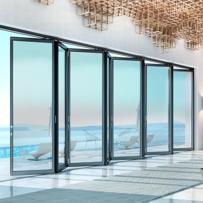 China Waterproof modern patio aluminum alloy frame double glazed sliding glass bi folding door exterior aluminum profiles glass bifold doors for sale