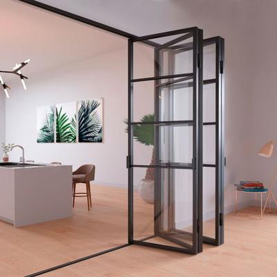 China Waterproof Aluminum Alloy Exterior French Glass Patio Door Folding Partition Metal Bi-Folding Doors With Fittings for sale