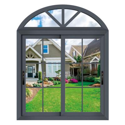 China Magnetic Screen Exterior Round Arched Aluminum Frame Top Glass Window Modern French Arch Top Shaped Aluminum Sliding Windows With Grille Design for sale