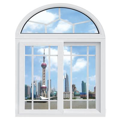 China Magnetic French Top Decorative Circular Aluminum Frame White Aluminum Tempered Glass Grill Window Arch Screen Half Round Windows for sale