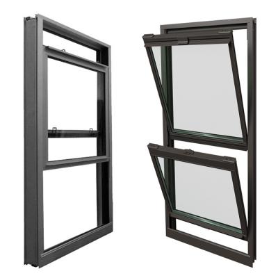 China Custom American Style Black Aluminum Glazed Glass Double Screen Magnetic Double Up Vertical Sliding Double-Hung Sash Window for sale