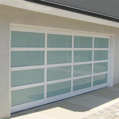 China Heat Insulation Modern Design American European White Aluminum Alloy Insulated Tempered Frosted Glass Overhead Panel Garage Sectional Door for sale