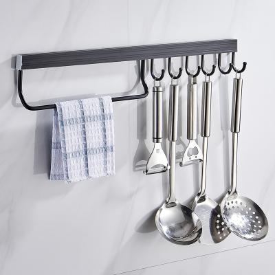 China 2021 Wholesale Hot Sale Kitchen Wall Storage Rack Spoon Spatula Hook Holder Viable Wall Mounted Space Aluminum Storage Rack for sale