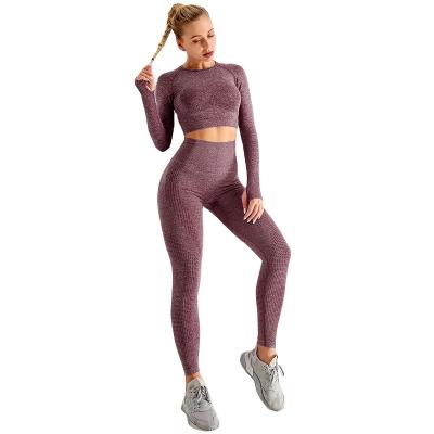 China Hot Selling Breathable Style Sports Yoga Suit Seamless Quick Dry Long Sleeve Tight Stain 5 Piece Fitness Suit For Women for sale