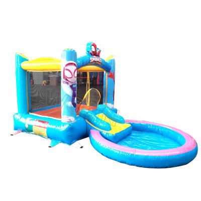 China PVC small inflatable spiderman castle inflatable combo slide wet park in sale for sale