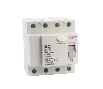 China 4Poles RCCB 30MA/100MA/300MA/500MA RCD KRC3 Residual Current Device Circuit Breaker Safety Device for sale