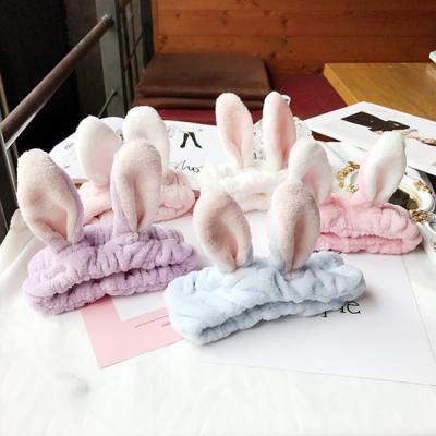 China High Quality/Factory Source Custom Logo Elastic Cute Bunny Ears Headband Makeup Plush Wash Face Bath Spa Headband For Women for sale