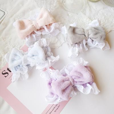 China High quality / Source Factory Wash Face Makeup Turban Hair Accessories Bowknot Headband Cute Washing Plush Elastic Hairband for sale