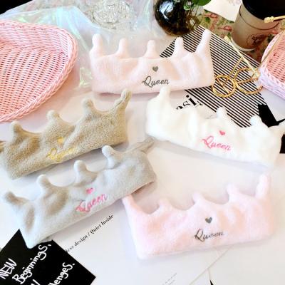 China High quality/factory source cute plush embroidered letters crown soft headbands face elastic makeup wash headbands for sale