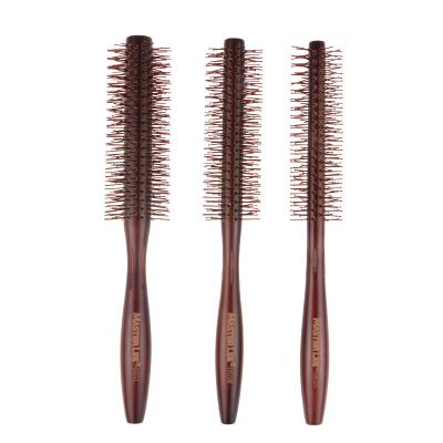 China Modern Wholesale Private Label 3 Size Round Hair Comb Coffee Color Curly Brush Wooden Grass Tree Hair Brush For Salon for sale