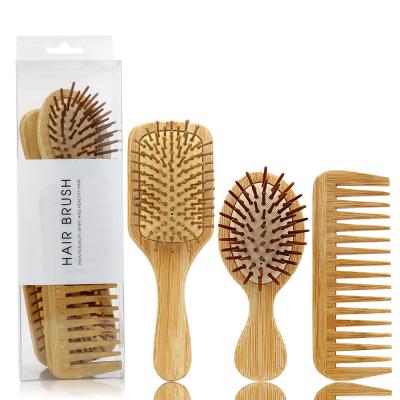 China Salon / Home Fancy Comb Set Mini Hair Brush Bamboo Wooden Wide Tooth Comb Portable Hair Straightening Brush for sale