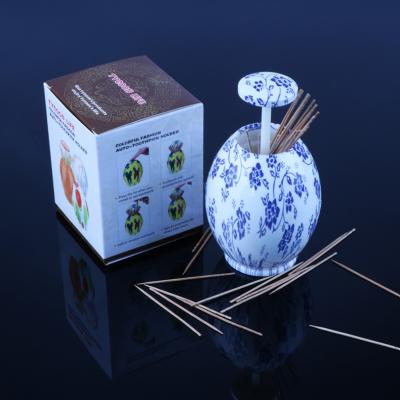 China New Design Chinese Style Automatic Press Type Storage Box Viable Automatic Toothpick Holder for sale