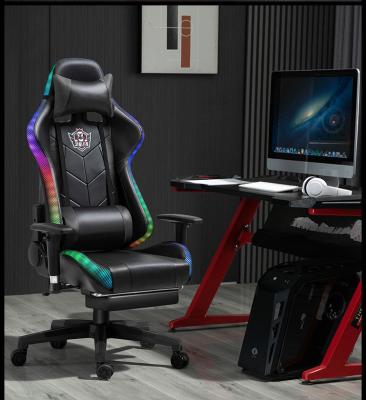 China (Size) Cheap Adjustable Stylish PU RGB Leather Gaming Computer Chair With Lights And Speakers for sale