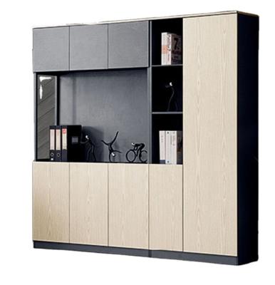 China Custom Elegant Large Sliding Door Teak Wooden Office Furniture Shallow Bookcase for sale