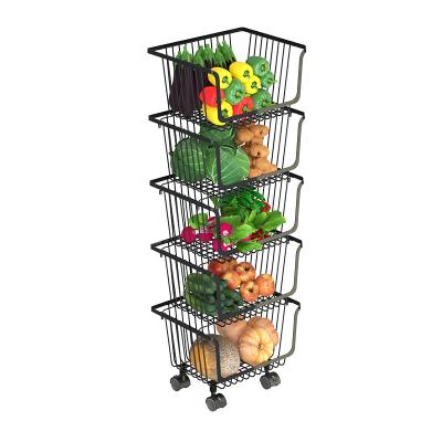 China Kitchen Shelf Storage Basket Storage Container Household Fruit Vegetable Sustainable Rotating Rack for sale