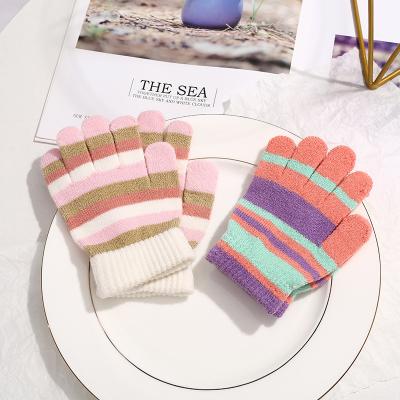 China Stripe autumn and winter new knit stripe outdoor children's fashion gloves warm travel gloves manufacturers wholesale for sale