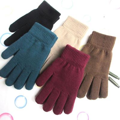 China Simple Warm Acrylic Gloves Winter Thickened Five-finger Elastic Knitted Gloves For Men And Women for sale