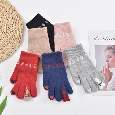 China Low Price Woolen Jacquard Gloves Touch Screen Knitted Winter Keeping Fingers Warm Cute Cartoon for sale