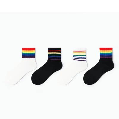 China Sporty Women's Socks Knitted Rainbow Socks Solid Custom Medium Socks Cotton for sale