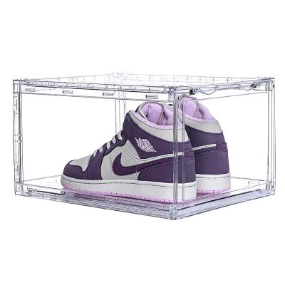 China Wholesale Viable Clear Plastic Sneaker Shoe Stackable Storage Boxes Drop Front Acrylic Drawer Type Magnetic Clear Shoe Box for sale