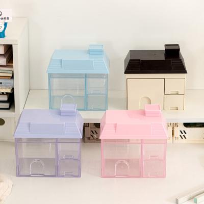 China New Sustainable Item House Shape Creative Stationery Office Sundries School Supplies Cosmetics Storage Box Plastic Organizer With Drawers for sale