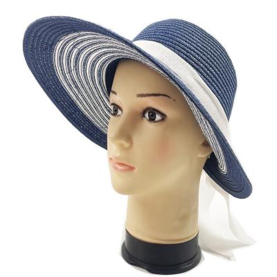 China WholesaleSummer Dream Big Striped Fedora Custom Logo Promotional Straw Hat With Wide Brim For Woman for sale