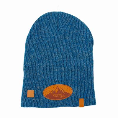 China JOINT Wholesale Spandex Acrylic Soft Warm Waffle Knitted Hat Skullcap Long With Leather Label Patch for sale