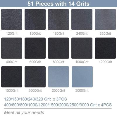 China 51 Pack 9*3.6 Inch P120 - P10000 Silicon Carbide Sandpaper For Wood Furniture for sale