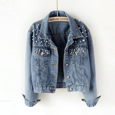 China 2021 Women's Viable Fall 2021 Women's Clothing Plus Size Beads Lady Blouse Studded Denim Slim Fit Short Jacket for sale