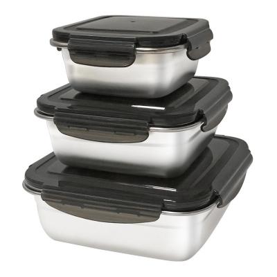 China Rectangle 400/750/1200ml Stainless Steel Bento Lunch Box Set with Locking Lids and Durable for sale