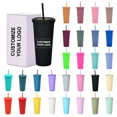 China Estilo americano 710ml / 24oz Reutilizables BPA Libres de plástico tumblers con tapas y pajitas en venta