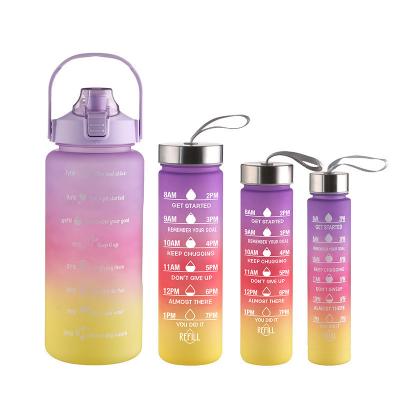 China PP Food Grade Lid 4 Pcs Plastic Sport Water Bottles with Straw and Stickers for Gym Fitness for sale