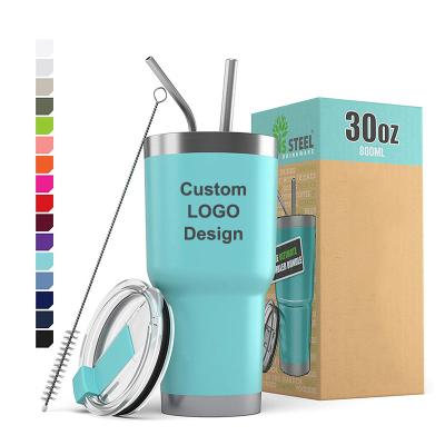 China 10*19.5CM Custom Logo Stainless Steel Double Wall Coffee Travel Mug with Straw and Lid for sale