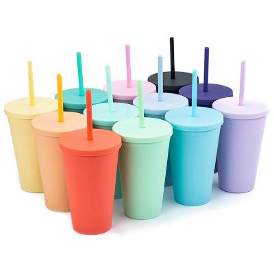 China Custom AS PP Double Wall Colored Acrylic Matte Black Plastic Tumbler Cups With Lid And Straw for sale