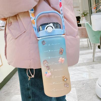 China Motivational Water Bottle with Time Marker BPA Free 64OZ and Gradient Color Design for sale