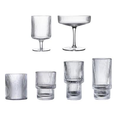 China Wholesale Handmade Vertical Stripes Juice Milk Cocktail Bar Glass Dessert Mug From Vertical Stripes China Newest Hot Sale Factory for sale