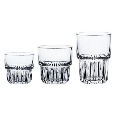 China Amazon Modern Popular Drinking Glass Small Mini Stackable Vintage Glass Set 6pcs Keep Cup For Juice for sale